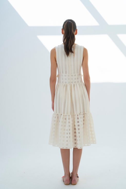 V NECK MIDI DRESS CREAM - Barrus London